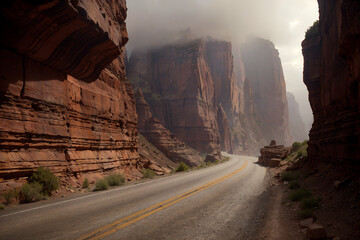 A winding road in the canyon mountains. - obrazy, fototapety, plakaty