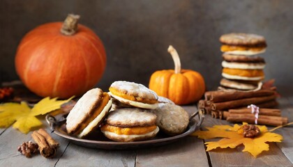 Pumpkin whoopie pies, fall season baking, Thanksgiving