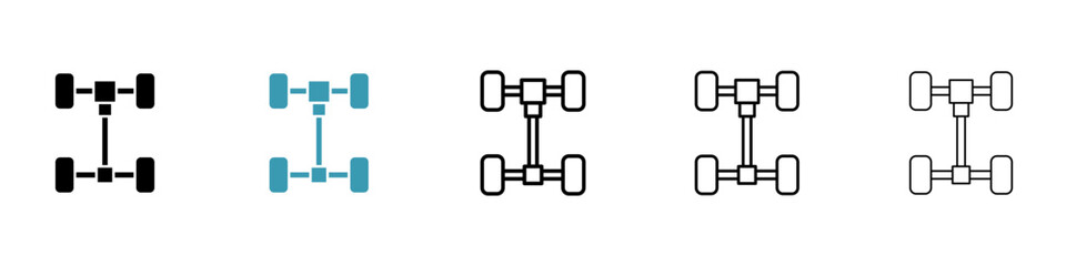 Rear wheel propeller shaft vector illustration set. Car axle transmission axis symbol for UI designs. - obrazy, fototapety, plakaty
