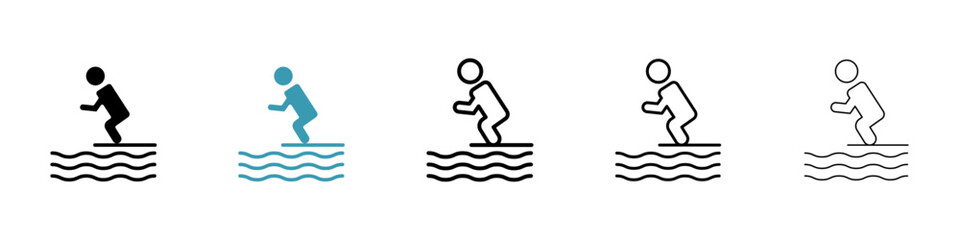 High jump pool board vector illustration set. Swimmer jumping symbol for UI designs. - obrazy, fototapety, plakaty