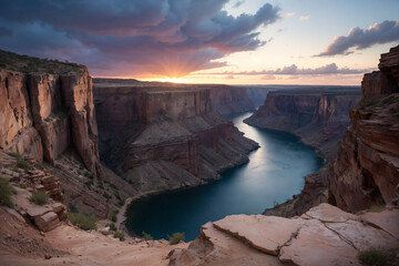 Fototapeta na wymiar A sunset view of the canyon with water.
