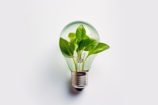 eco lamp with green sprout on white background