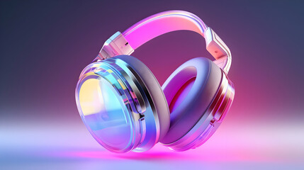 Headphone Transparent material frosted glass studio lighting on white background,Generative Ai.