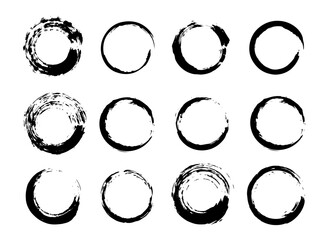 Grunge Circles set. Vector distress textures. Empty Black rounds isolated on white background. Blank shapes for Banners, Insignias , Logos, Icons, Labels .