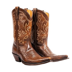 Pair of ornate brown leather cowboy boots