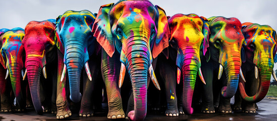 colorful elephants for festivals. AI generated.