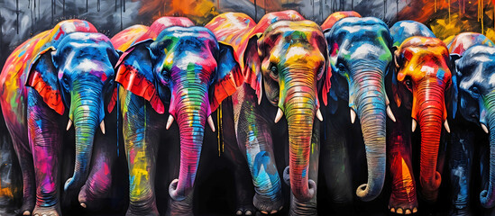 colorful elephants for festivals. AI generated. - obrazy, fototapety, plakaty
