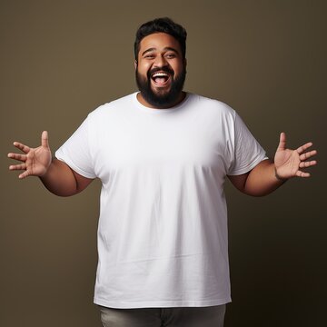 A big indian man model wearing blank empty tshirt for mockup