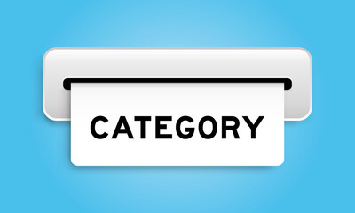 White coupon banner with word category from machine on blue color background