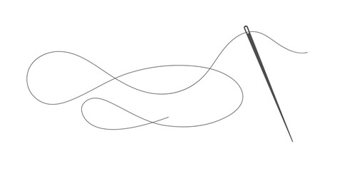 Fototapeta premium Drawing of a needle and thread. Embroidery and needlework. Line art drawing. Vector illustration.