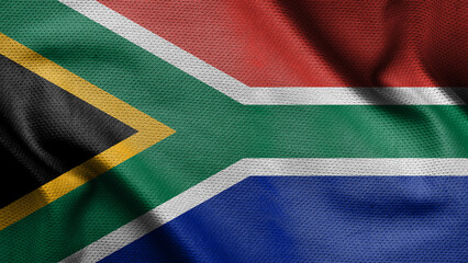 3d illustration flag of South Africa. Close up waving flag of South Africa.