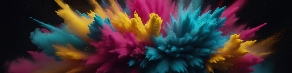 Fototapeta na wymiar Burst of colorful powder. A dynamic and vibrant moment captured as colorful powder explodes, creating a visually striking display, Generative AI.