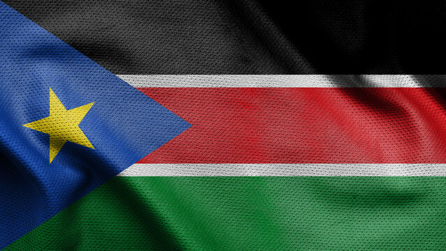 3d illustration flag of South Sudan. Close up waving flag of South Sudan.