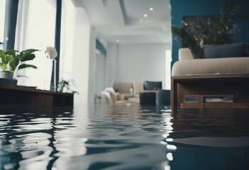 Flood in an apartment. Water all over the room with furniture