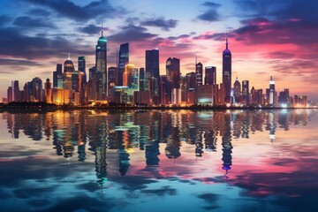 City skyline at twilight. Skyscrapers landscape. AI generative