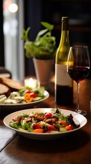 Festive food and wine on a luxurious covered table