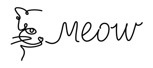 Cat face line drawing, vector illustration. Cat and Meow. Home pet. Vector hand-drawn  one line style  illustration