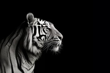 Tiger in black and white, Monochrome Side Portrait
