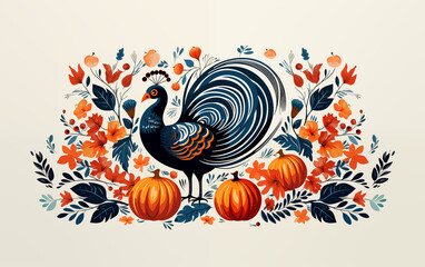 Obraz premium Thanksgiving day with pumpkins and turkey background Generated AI