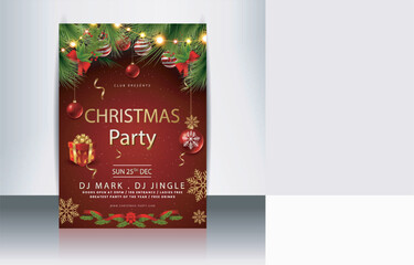 Merry Christmas party flyer and poster template design.