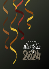 Card design for Happy New Year 2024. Christmas serpentine. Vector illustration for poster, banner, card, postcard, cover.