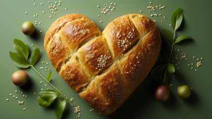 Bread Heart. A Bread in form oh heart. Bakery love. - obrazy, fototapety, plakaty