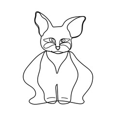 Strange Cat one line Vector illustration. Sitting pose weird cute kitten