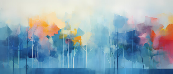 Watercolor forest landscape. Digital art painting on canvas. Illustration. - obrazy, fototapety, plakaty