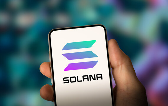 Solana cryptocurrency logo displayed on smartphone
