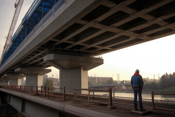 photography civil engineer is supervising the construction of bridge.