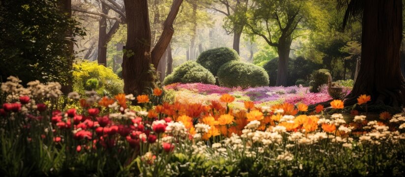 In the picturesque forests of France and Spain vibrant flowers of red and yellow hues adorn the gardens symbolizing the harmonious coexistence of nature and humans This concept of sustainab