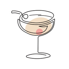 Vector illustration of glass with margarita cocktail in one line style. The element is isolated on a white background.