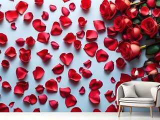 valentines red flower petals background