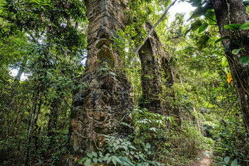 View of the ruins of the old Lazaretto aqueduct at Ilha Grande, Angra dos Reis, Rio de Janeiro, Brazil