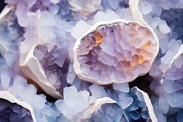 Beautiful light purpl crystal geodes inside white rock