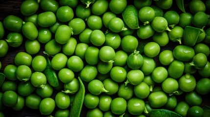 Plant protein concept,Top viewFresh green peas. On rough black old wood