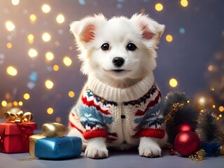 Fototapeta na wymiar chihuahua puppy with christmas decorations
