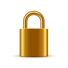 Padlock vector illustration. Steel golden lock isolated on white background. Secure privacy and business information. Personal data protection. Safety concept