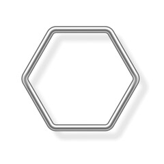 Silver hexagon frame for picture with shadow on white background. Blank space for picture, painting, card or photo. 3d realistic steel tube template vector illustration. Simple object mockup - obrazy, fototapety, plakaty