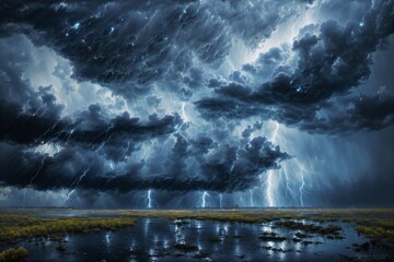 Naklejka premium Abstraction of Rainy day and storm with dark clouds with