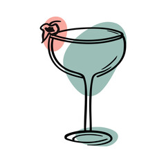 Alcoholic cocktail with lemon and straw outline icon. Simple linear sketch vector illustration