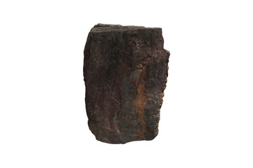 A big raw columnar basalt rock stone isolated on white background.