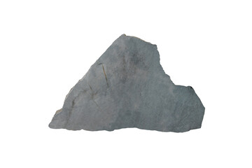 Raw gray slate rock stone isolated on white background.