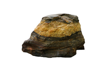 A big raw gneiss metamorphic rock stone isolated on white background.