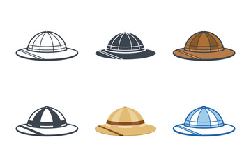 Safari Hat icon collection with different styles. cork helmet icon symbol vector illustration isolated on white background © keenan