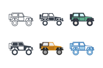 Naklejka premium Jeep icon collection with different styles. Off road icon symbol vector illustration isolated on white background
