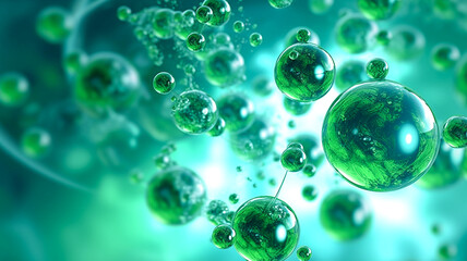Green Hydrogen H2 gas molecule. Sustainable alternative clean hydrogen H2 eco energy, the fuel of th future industry.
