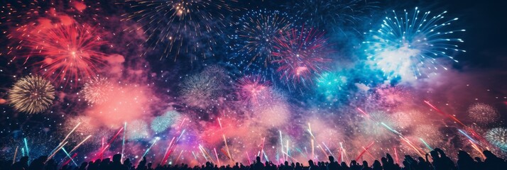 Vibrant chinese new year fireworks illuminating the night sky with mesmerizing colors and patterns.