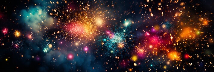 Vibrant chinese new year fireworks illuminating the night sky with stunning colors and patterns - obrazy, fototapety, plakaty