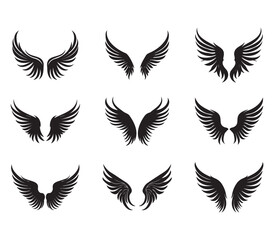 angel wings drawing set, hand drawn, suitable for tattoo art, wing eps, cutting file, editable
